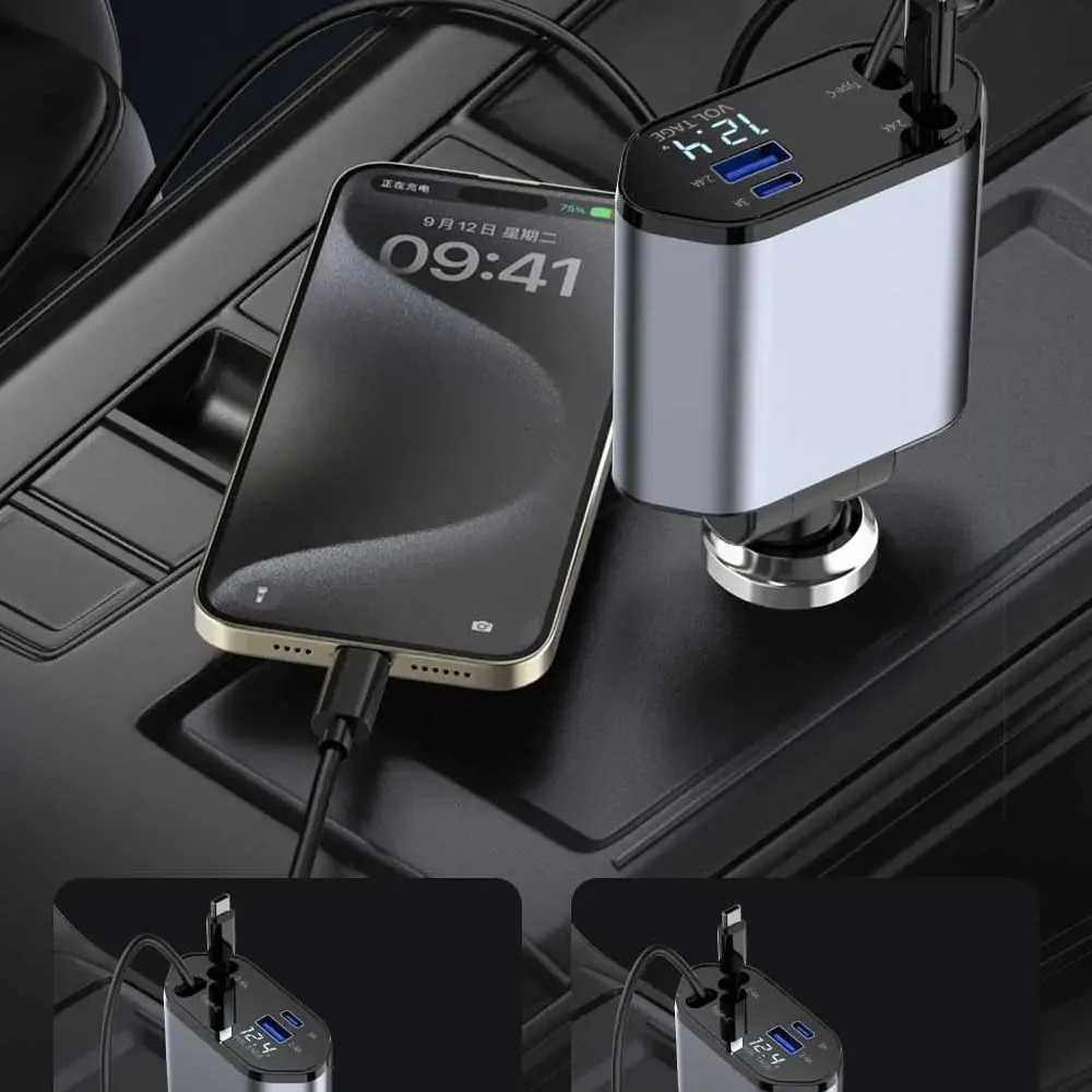 4 in 1 Retractable Car Charger with cable - Image 3