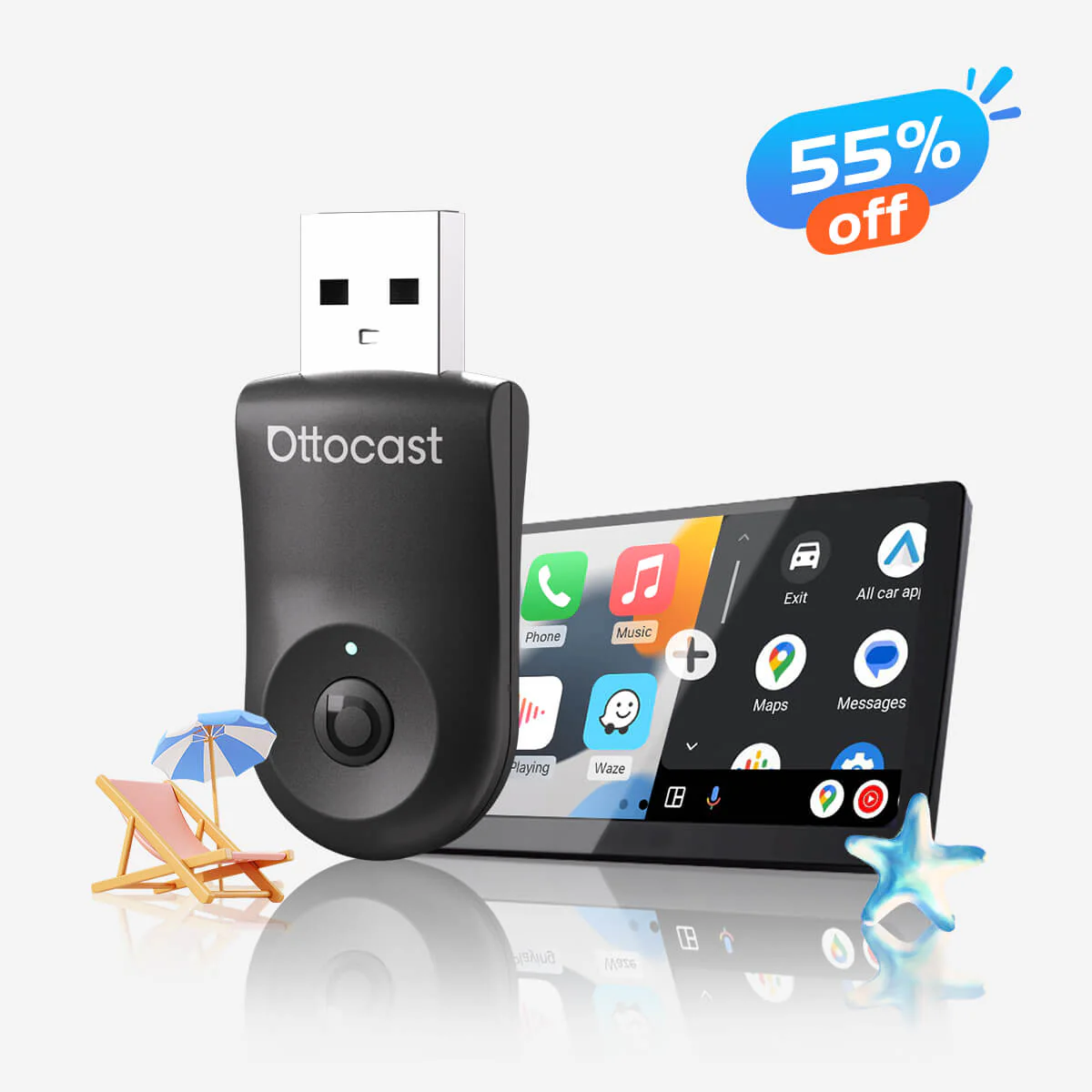 Ottocast®2025 Mini adaptador inalámbrico CarPlay/Android Auto