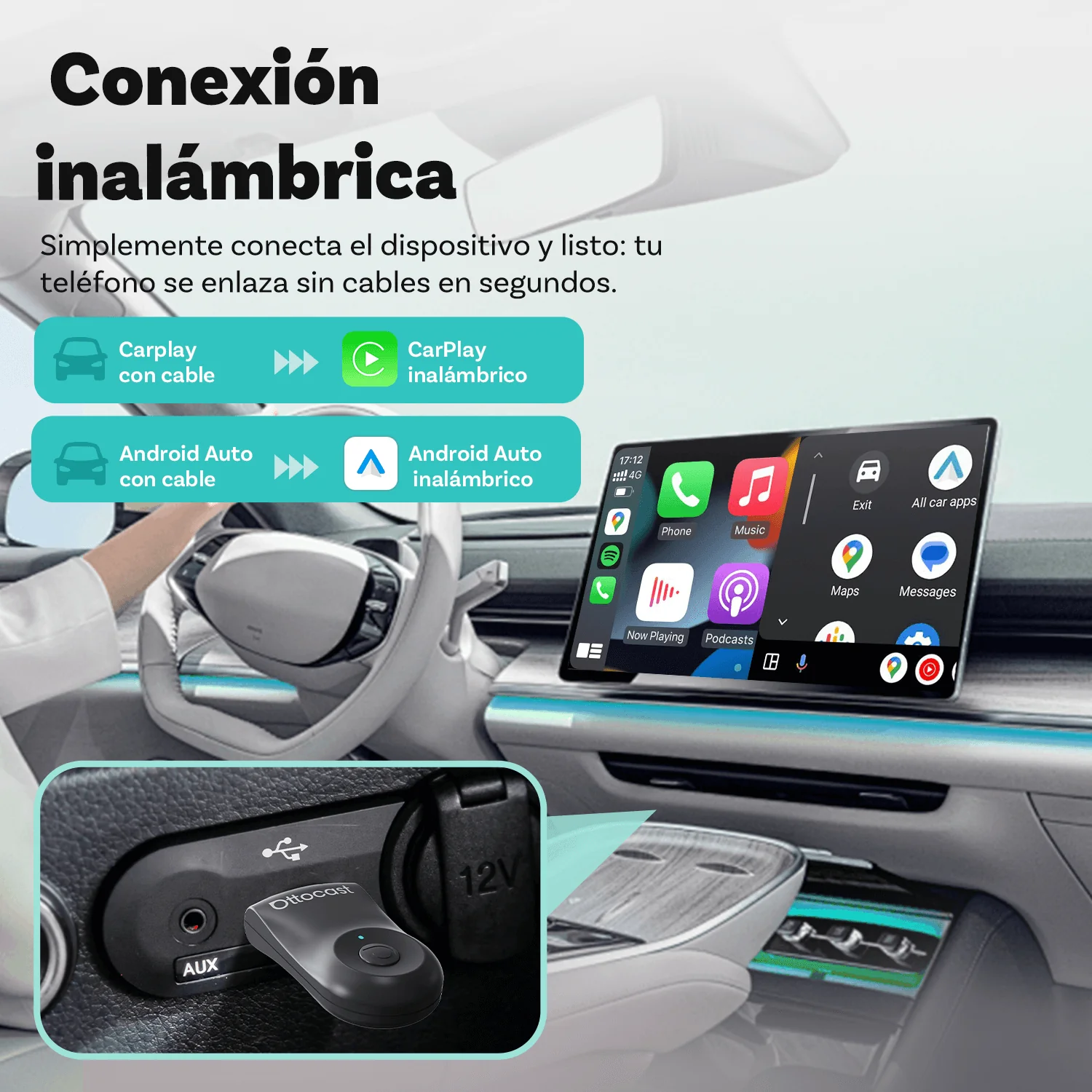 Ottocast® Mini adaptador inalámbrico CarPlay/Android Auto - Image 5