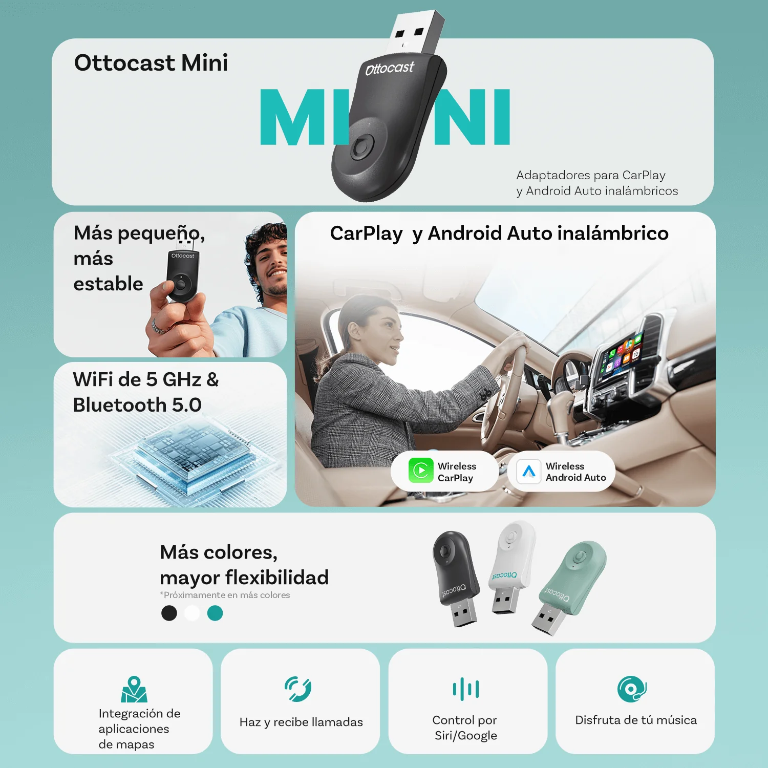 Ottocast® Mini adaptador inalámbrico CarPlay/Android Auto - Image 4