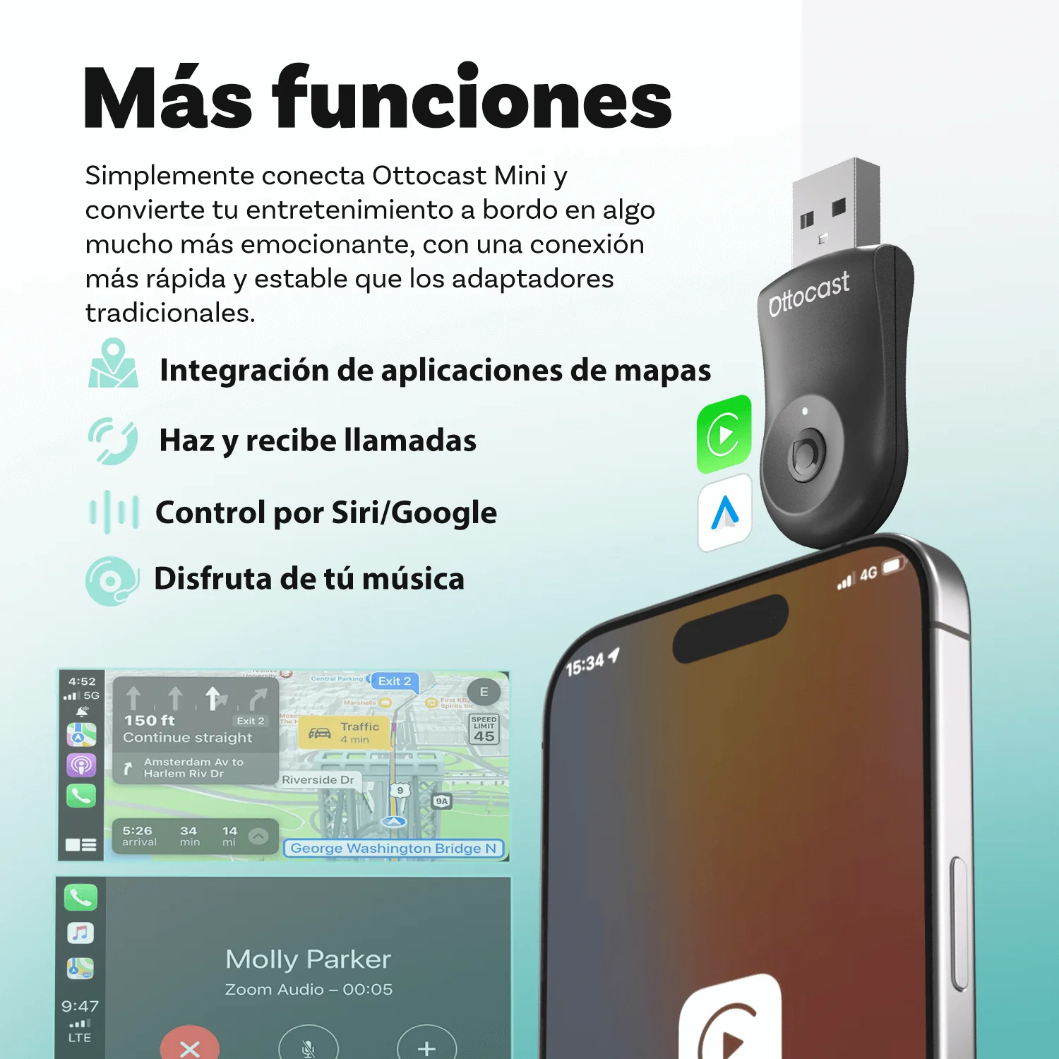 Ottocast® Mini adaptador inalámbrico CarPlay/Android Auto - Image 8