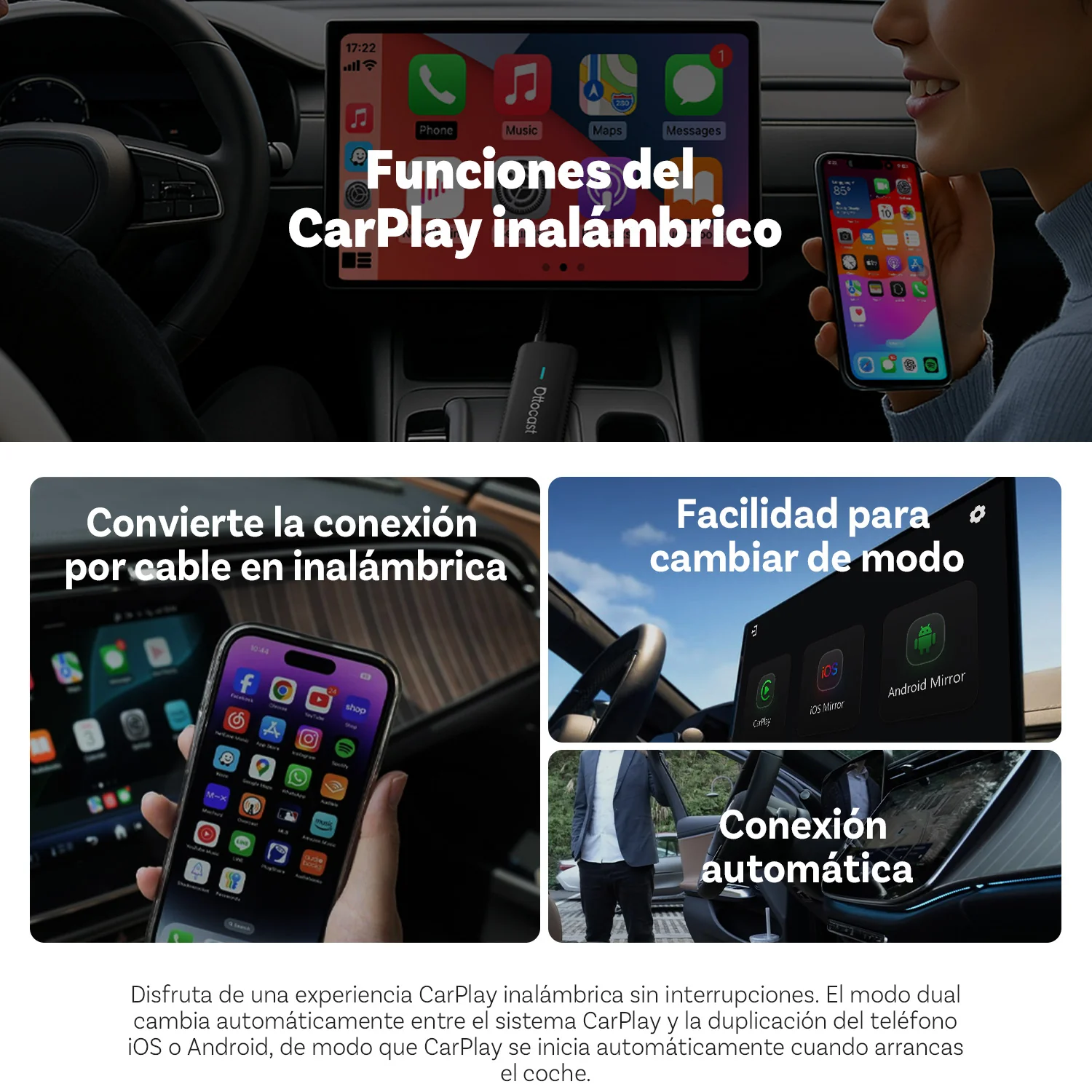 Ottocast® Mirror Touch adaptador CarPlay inalámbrico - Image 7