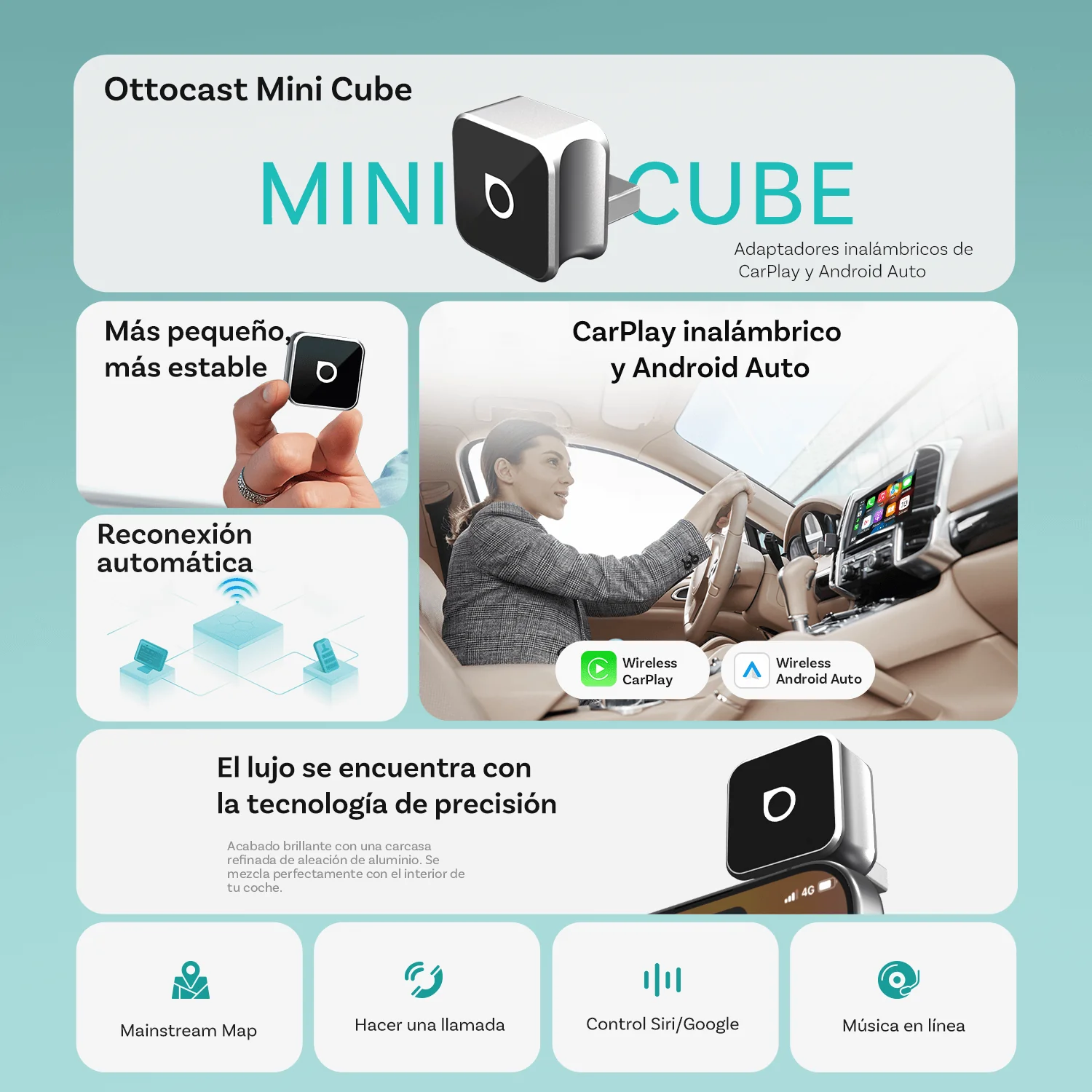 OTTOCAST® Mini Cube 3.0 Adaptador inalámbrica CarPlay y Android Auto - Image 15
