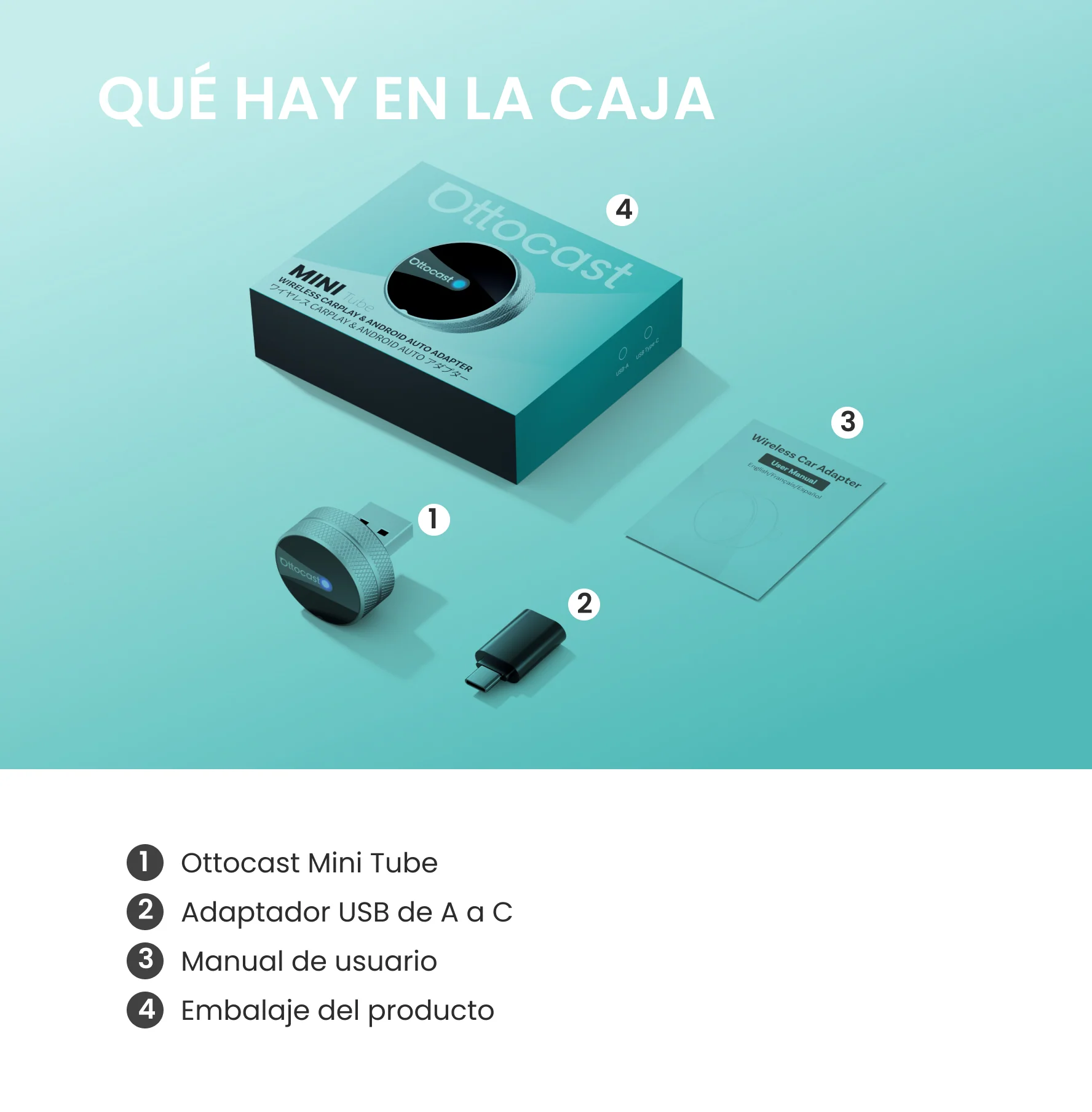 Ottocast Mini Tube – Adaptador inalámbrico para CarPlay y Android Auto - Image 9