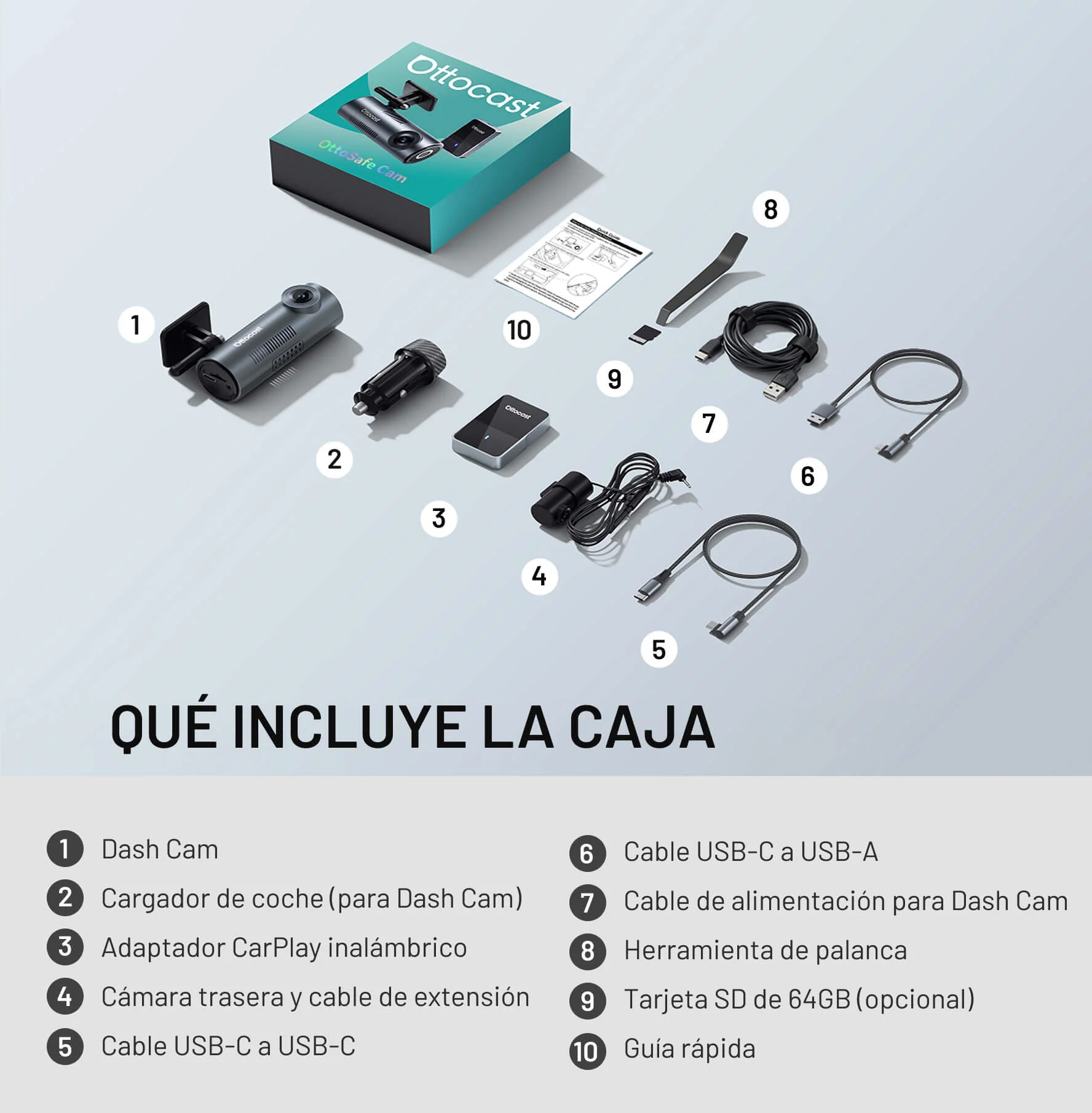 OttoSafe Cam 2 en 1 | Dash Cam para Coche y CarPlay Inalámbrico - Image 11