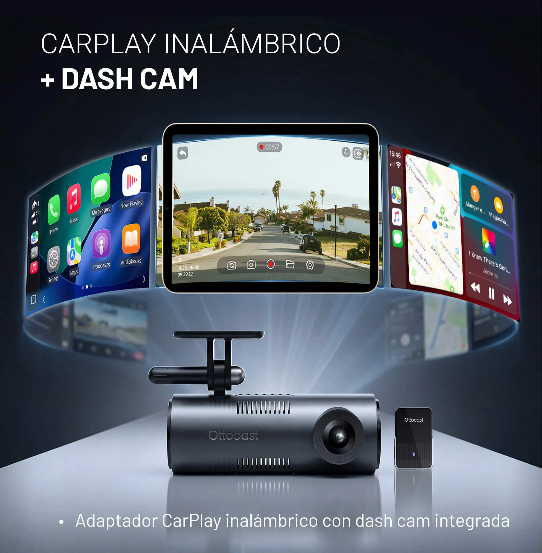 OttoSafe Cam 2 en 1 | Dash Cam para Coche y CarPlay Inalámbrico - Image 4