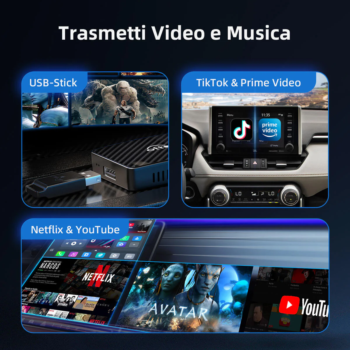 Play2Video Pro adaptador CarPlay/ Android Auto inalámbrico  con YouTube y Netflix - Image 6