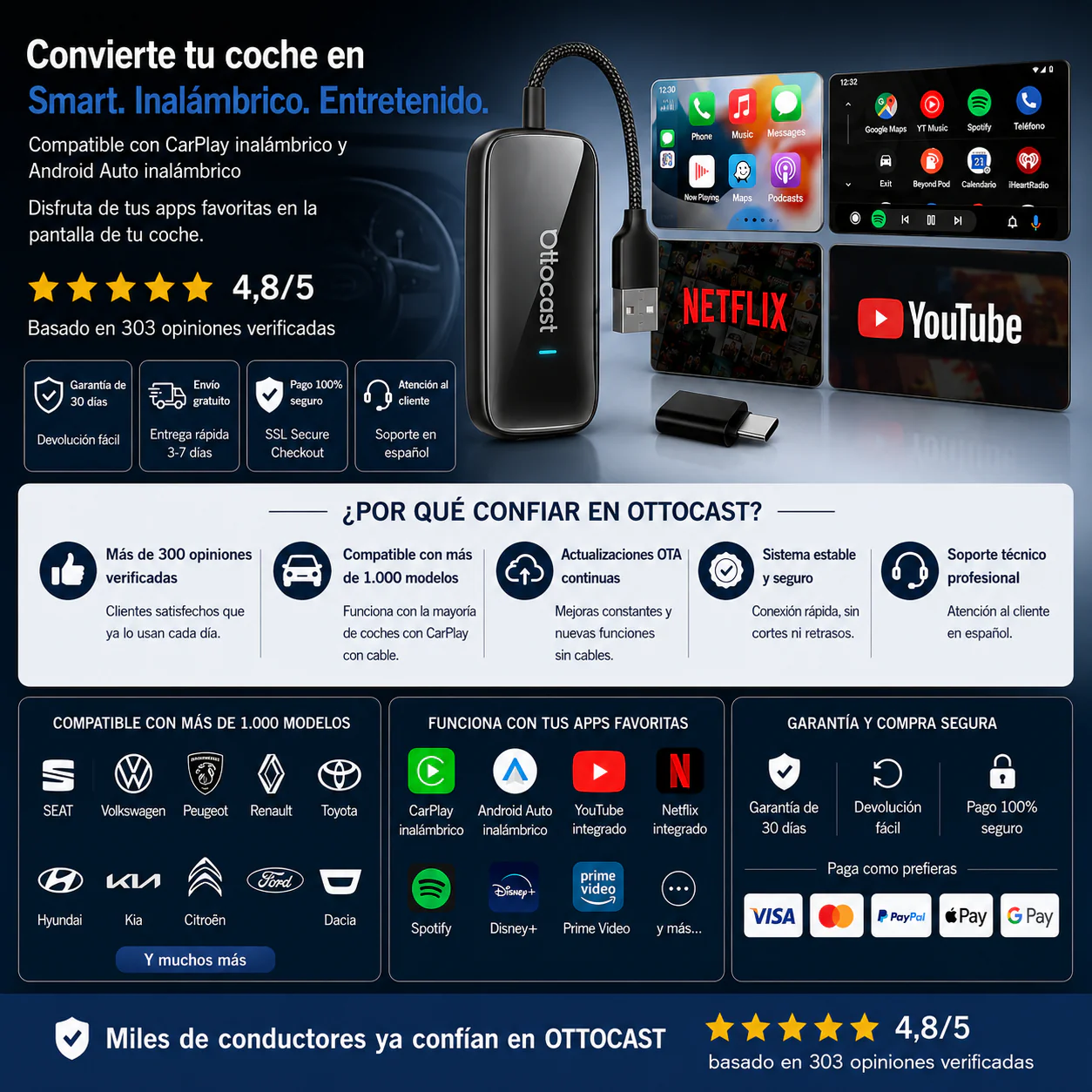 Play2Video Ultra 2026 – Netflix, YouTube y CarPlay/Android Auto inalámbrico - Image 7
